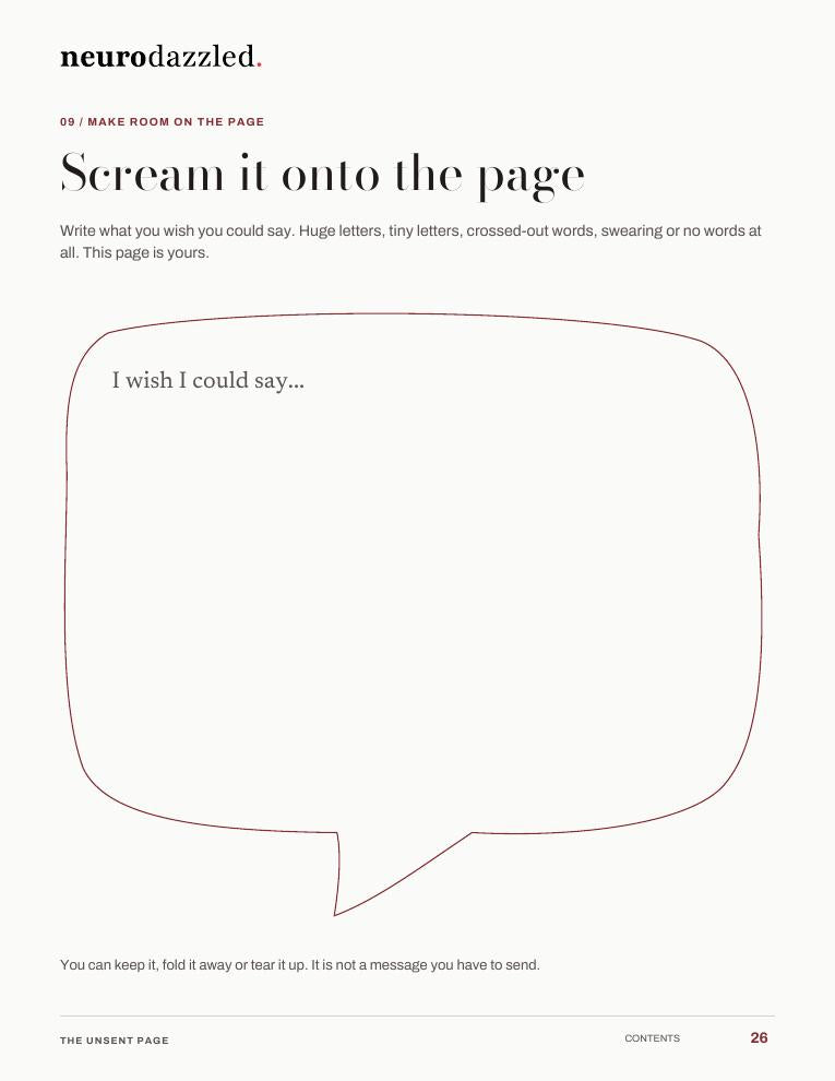 Creative guide: Scream it onto the page, with space for unsaid words.