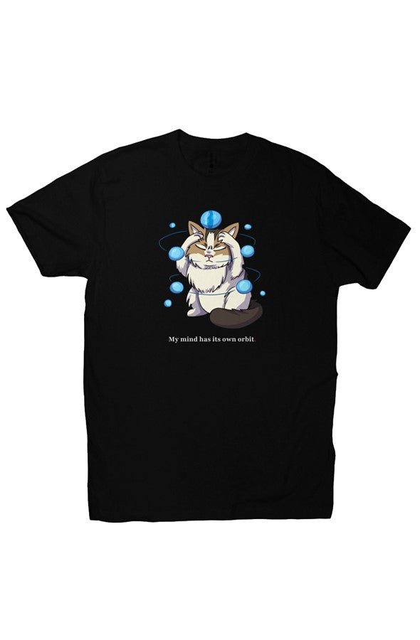Own Orbit, Black unisex tee, Front by Neurodazzled