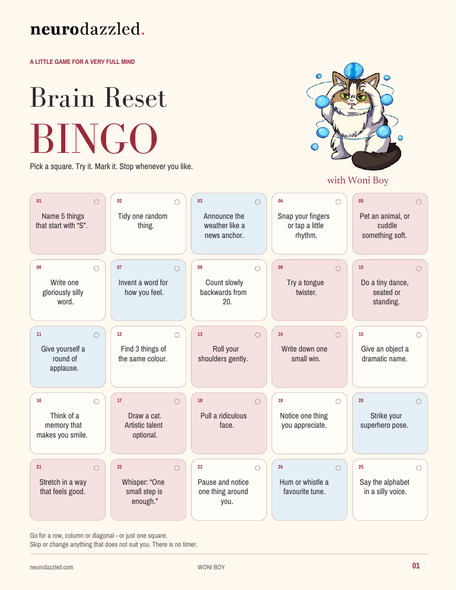 Brain Reset Bingo with Woni Boy — 25 playful prompts