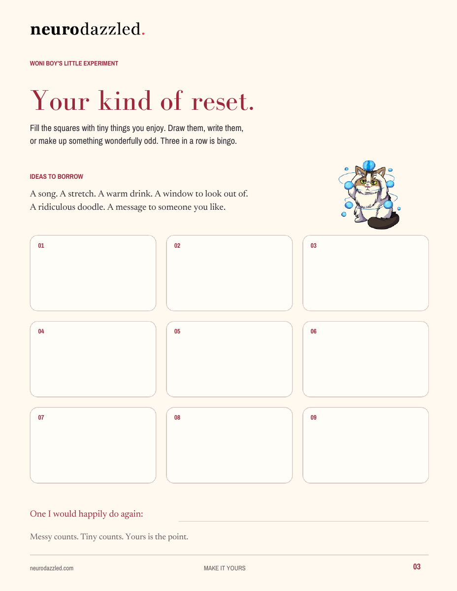 Your kind of reset — draw or write your own bingo activities